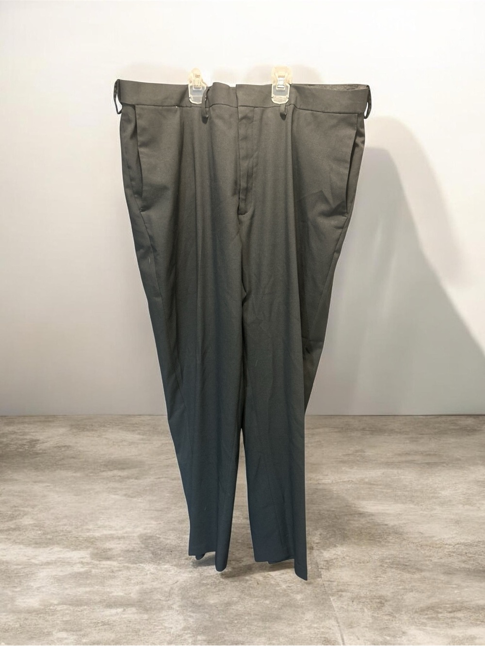 Premium Comfort Dress Pants Men's 42x30 Charcoal Gray Flat Front Slacks Flawed